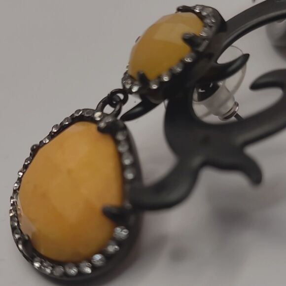 Orange Agate, Austrian Crystal Earrings in ION Plated Black Stainless St… - Picture 6 of 7